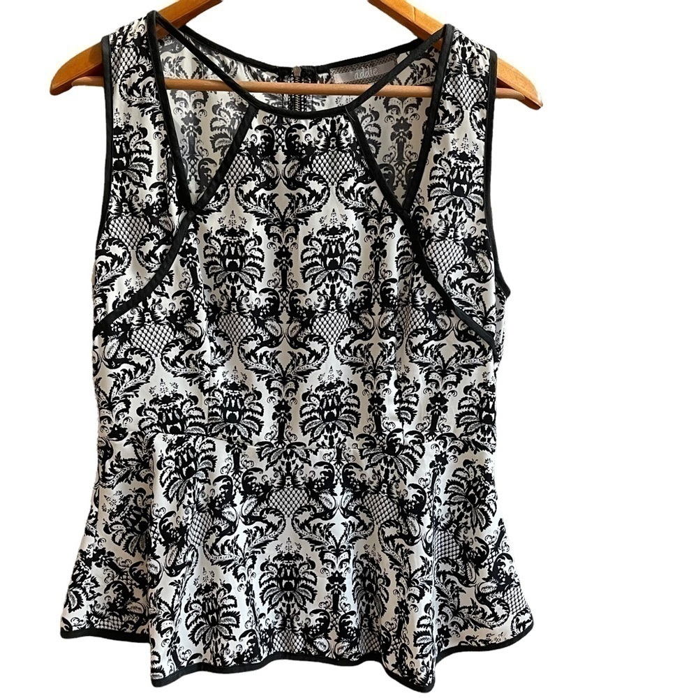 Addie Sleeveless Top‎ Black White Zip Back Office Career Women's Size Large